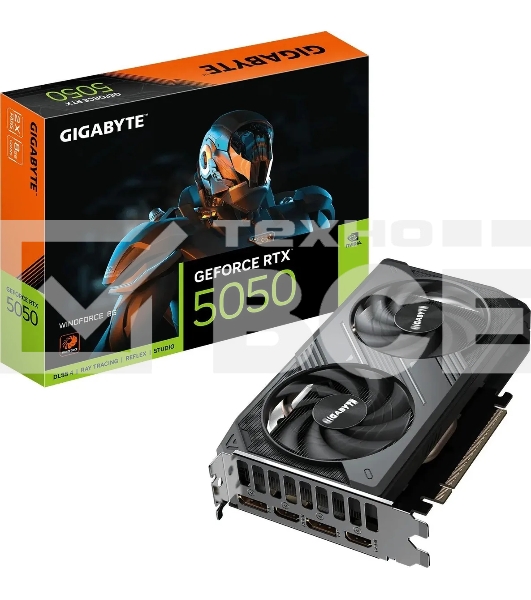 Видеокарта Gigabyte GeForce RTX 5050, NVIDIA RTX 5050, 8 ГБ GDDR6, 128 бит, PCI-e 5.0, 2xHDMI, 2xDP, 2572 МГц