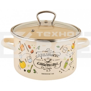 Кастрюля Appetite 1RD161S Приятного аппетита с крышкой, эмалированная сталь 2 л