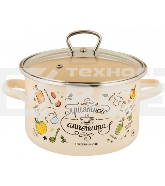 Кастрюля Appetite 1RD161S Приятного аппетита с крышкой, эмалированная сталь 2 л