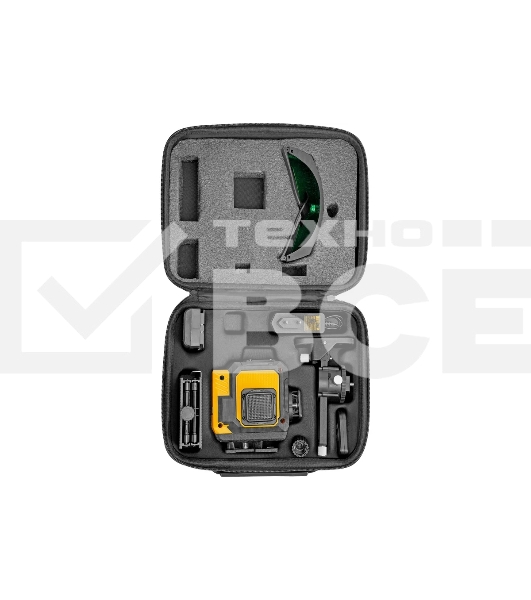 Лазерный уровень мультипризменный Denzel DLV-360-3T, 30 м, зеленый луч, Li-Ion 2,4 Aч, штатив