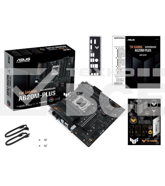 Материнская плата ASUS TUF GAMING A620M-PLUS, AM5, AMD A620, 4xDDR5, 4xSATA, 2xM.2, 1xPCI-E 4.0 x16, 2xPCI-E x1, 2xDP, 1xHDMI, 1x 2.5Gb LAN, 2xUSB-A 3.2 Gen 1, 4xUSB-A 2.0, 3x3.5 мм, 7.1, Micro-ATX