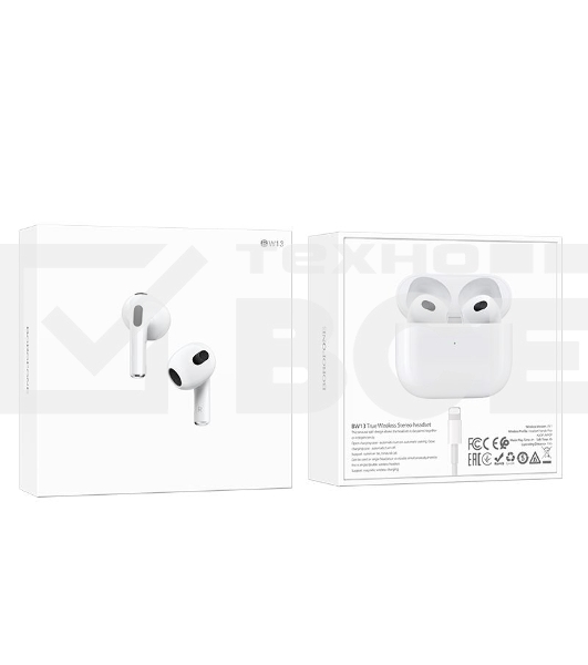 Наушники TWS Borofone BW13 белый, вкладыши, Bluetooth, сенсорное управление, до 4 ч