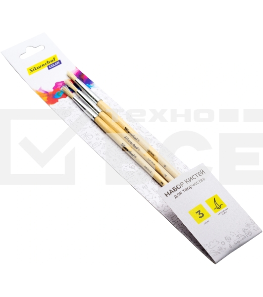 Набор кистей Silwerhof Color (набор 3шт) щетина круглая №2,4,6, деревянная ручка