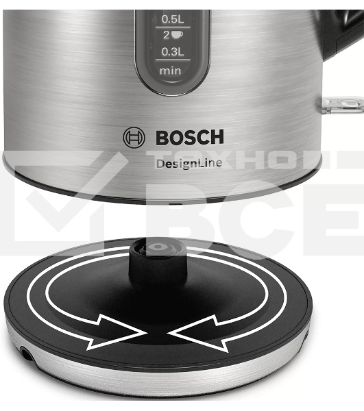 Чайник электрический Bosch TWK4P440 1.7 л, 2400 Вт, нержавеющая сталь/черный (корпус: нержавеющая сталь)