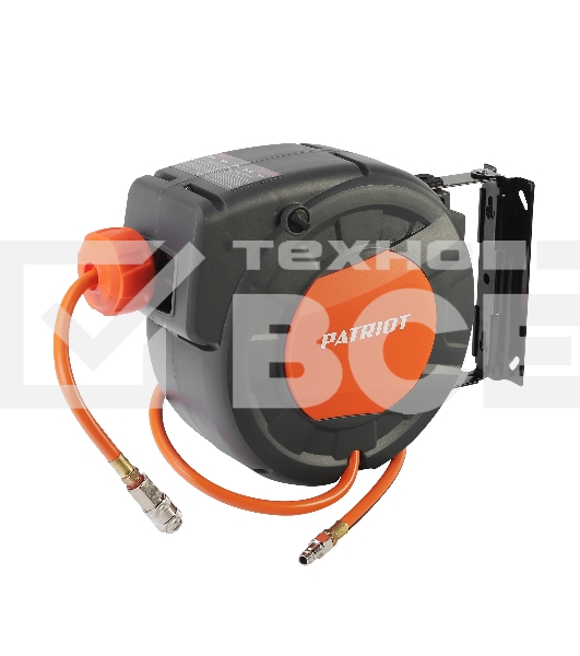 Шланг Patriot 520002435 пневматический армированный на автоматической катушке PHC 15/16 (прямой, ПВС армированный, длина 15 м, диаметр 10х16, раб/макс давление 10/20 бар, мин/макс температура -5/45С, быстросъем рапид, резьба 1/4)