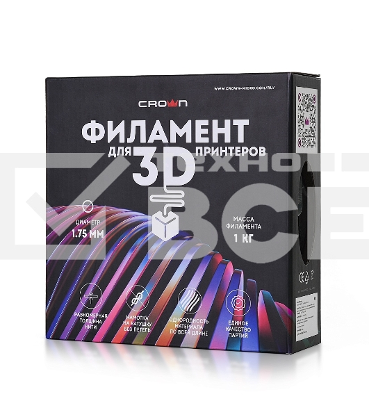 Филамент Crown Micro CM-FILPLA002B PLA 1.75 1кг чёрный