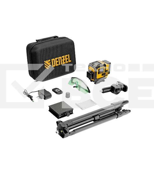 Лазерный уровень мультипризменный Denzel DLV-360-3T, 30 м, зеленый луч, Li-Ion 2,4 Aч, штатив