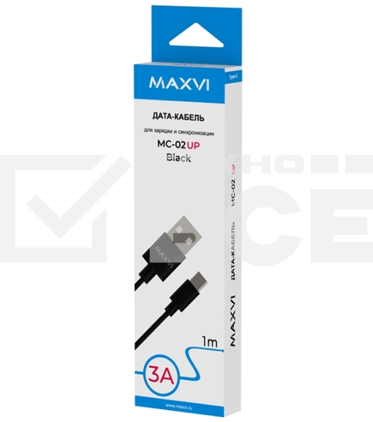 Кабель Maxvi MC-02 UP black USB-A - Type-C, 3A ток макс. нагрузки 3А, макс. напряжение 5V, длина кабеля 1м, материал PVC, черный