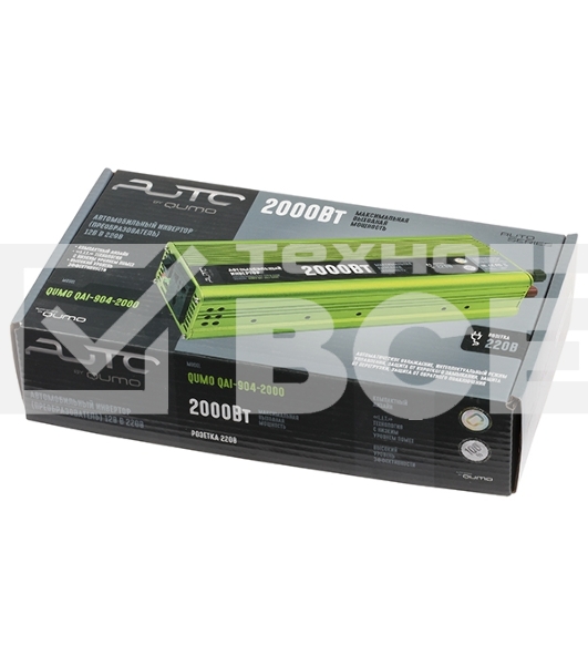 Автомобильный инвертор (преобразователь) постоянного тока 12В в переменный ток 220В, модель QUMO QAI-904-2000 (Inv 004), максимальная выходная мощность 2000Вт