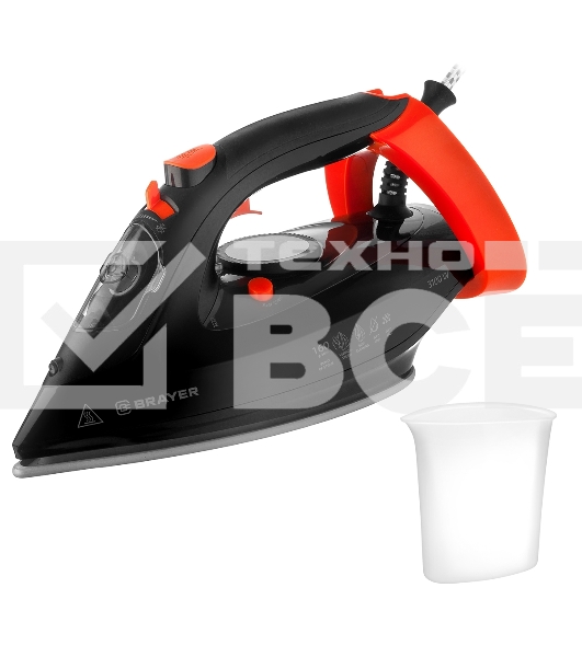 Утюг BRAYER BR4007 черный/оранжевый, 3100 Вт, 35 г/мин, 160 г/мин, 265 мл