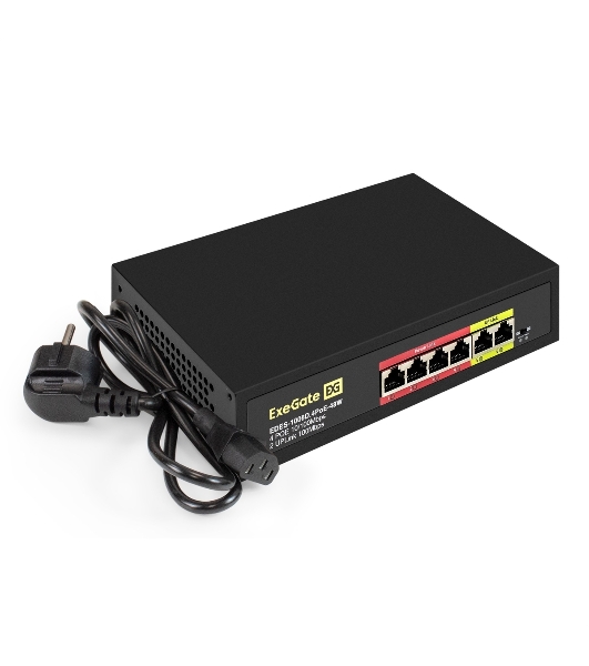 Коммутатор ExeGate EDES-1006D.4PoE-48W, 4×100 Мбит/с PoE + 2×100 Мбит/с, неуправляемый