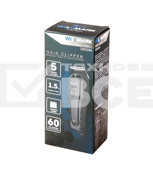Машинка для стрижки Willmark WHC-905CL (аккумуляторная,5 насадок,60мин.работы,зарядка 1,5ч, нерж.ст)