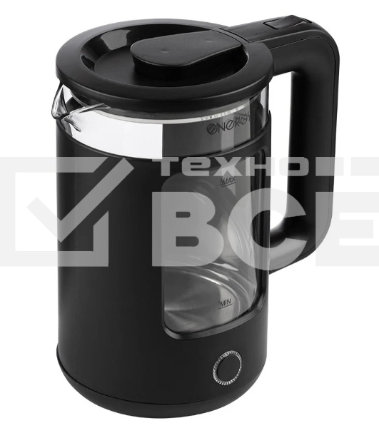 Чайник электрический Energy E-256, 1500Вт, 1,5л, стекло, черный