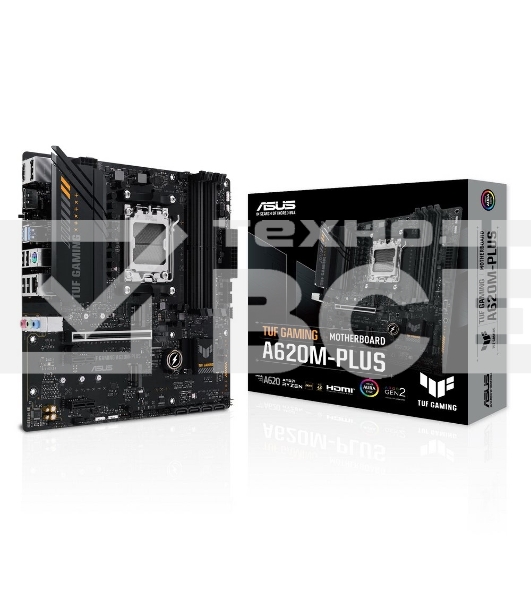 Материнская плата ASUS TUF GAMING A620M-PLUS, AM5, AMD A620, 4xDDR5, 4xSATA, 2xM.2, 1xPCI-E 4.0 x16, 2xPCI-E x1, 2xDP, 1xHDMI, 1x 2.5Gb LAN, 2xUSB-A 3.2 Gen 1, 4xUSB-A 2.0, 3x3.5 мм, 7.1, Micro-ATX