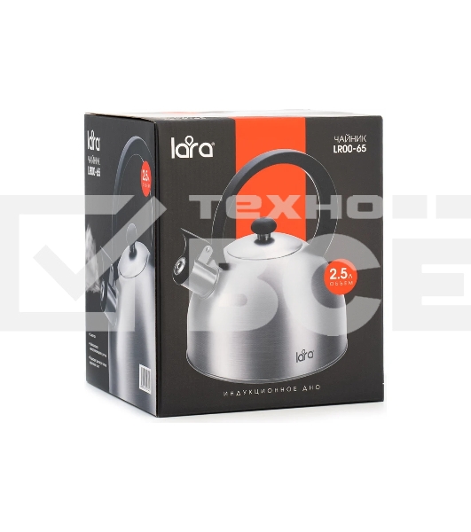Чайник для плиты LARA LR00-65, нержавейка, матовый, 2,5 л, индукце капс дно, нейлон.ручка