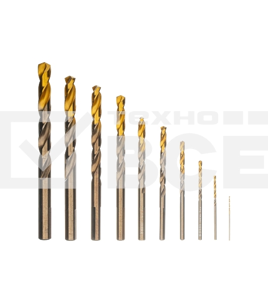 Набор сверл по металлу Denzel 1-10 мм, Р6М5К8-TiN, Golden Tip, 10 шт 723005