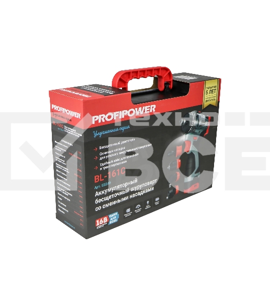Дрель-шуруповерт аккумуляторная бесщеточная Комби ProfiPower BL-161C (16В, 40Нм, Li-ion 2шт, 2.0А·ч, 2 скорости, 0.8-10мм, З/У, в кейсе)