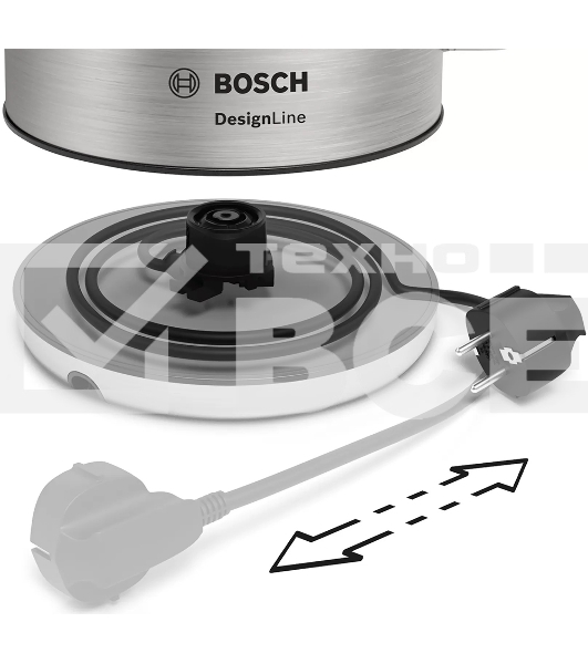Чайник электрический Bosch TWK4P440 1.7 л, 2400 Вт, нержавеющая сталь/черный (корпус: нержавеющая сталь)