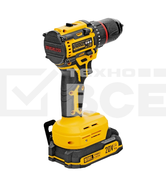 Дрель-шуруповерт Denzel CDH-BL-20, Аккумуляторная, 20В, 2 АКБ, Кейс