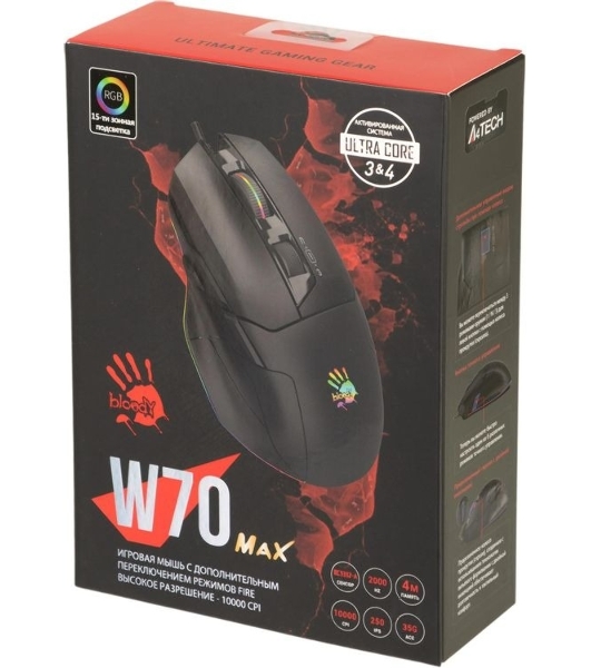 Мышь проводная A4Tech Bloody W70 Max черный, 10000 dpi, USB, кнопки - 9