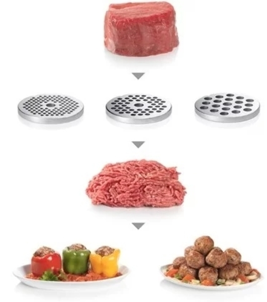 Мясорубка электрическая Bosch MFW68640 черный, 2200 Вт, 4.3 кг/мин, реверс, металлический лоток, насадки - 5