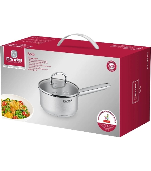 Ковш Rondell Solo RDS-1601, 1.3л, с крышкой, стальной