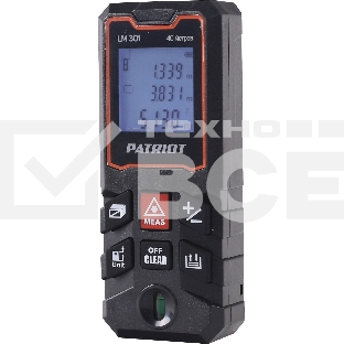 Дальномер лазерный PATRIOT LM 301, макс. дистанция 40 метров, измерение площади, объема, подсветка, память 30 изм.