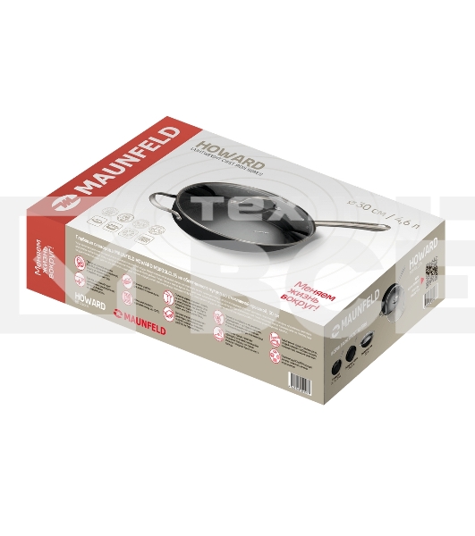 Глубокая сковорода Maunfeld HOWARD MDP30LCL15 из облегченного чугуна со стеклянной крышкой, 30 см