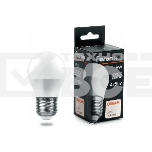 Лампа светодиодная FERON PRO LB-1406 (38069) 6 вт Е27 белый матовый шар