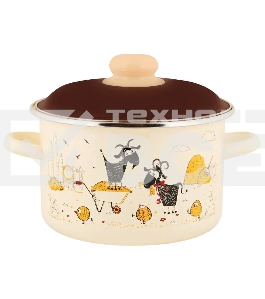 Кастрюля Appetite 6RD181M Подворье с крышкой, цилиндрическая, эмалированная сталь 3 л