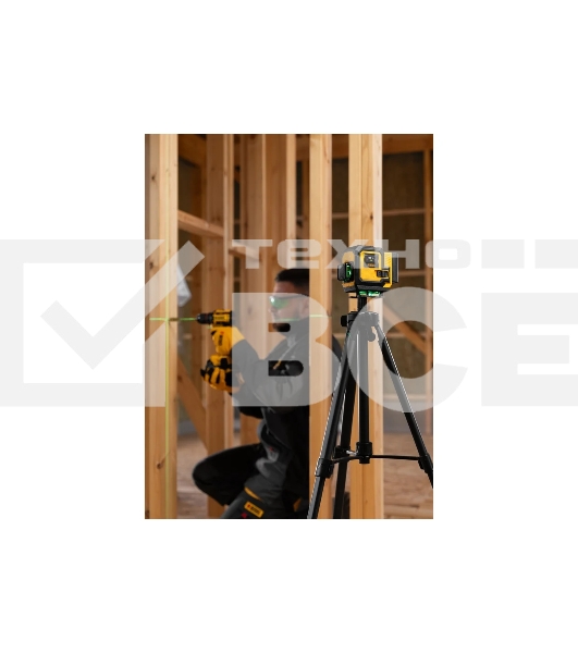 Лазерный уровень мультипризменный Denzel DLV-360-3T, 30 м, зеленый луч, Li-Ion 2,4 Aч, штатив