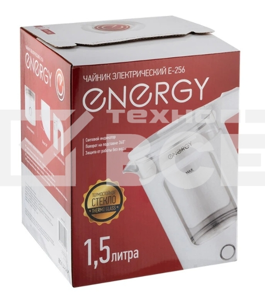 Чайник электрический Energy E-256 1500Вт, 1,5л стекло, белый