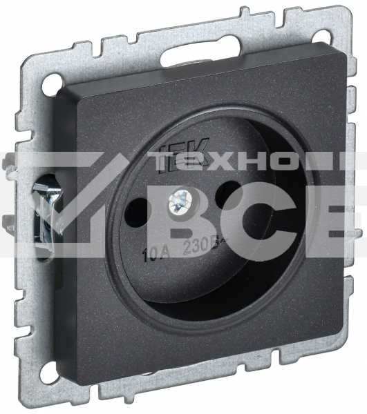 Розетка 1-местная IEK BRITE РС10-1-0-БрЧ (BR-R10-10-K02) без заземления, без защитных шторок, 10А, чёрный