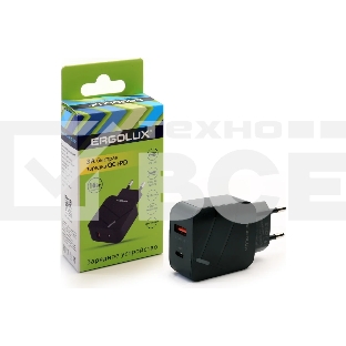 Адаптер сетевой Ergolux ELX-РA01QC-C02 1USB+1Type C 100-220В 5-9В/3А QC коробка черный Ergolux