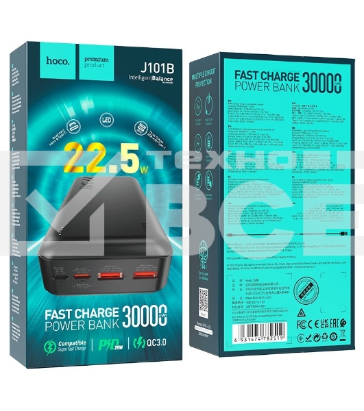Внешний аккумулятор Powerbank HOCO J101B Astute, QC3.0, PD3.0, 3A, 30000mAh черный
