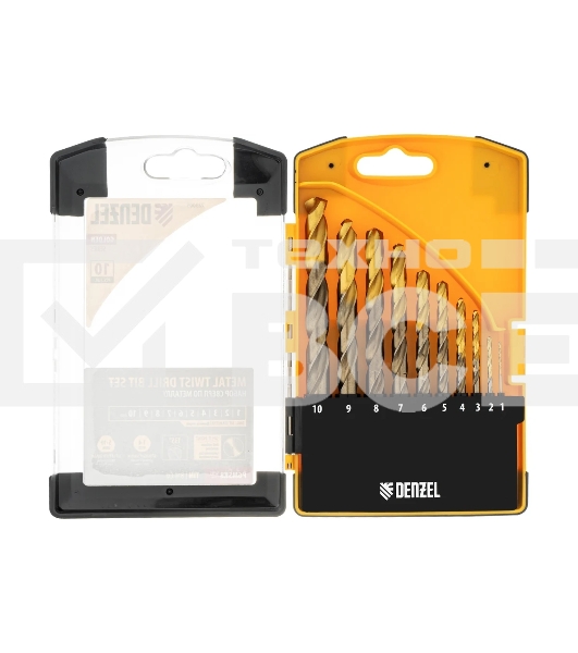 Набор сверл по металлу Denzel 1-10 мм, Р6М5К8-TiN, Golden Tip, 10 шт 723005