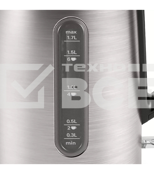 Чайник электрический Bosch TWK4P440 1.7 л, 2400 Вт, нержавеющая сталь/черный (корпус: нержавеющая сталь)