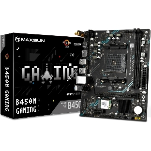 Материнская плата Maxsun B450M GAMING WIFI, AM4, AMD B450, 2xDDR4 (до 64 ГБ), 2xSATA, 1xM.2 (PCIe 3.0 x4), 1xPCIe 3.0 x16, 1xPCIe 3.0 x1, 1xHDMI, 1xDP, 1x1Gb LAN, Wi-Fi 5, Bluetooth 4.2, 4xUSB-A 5Gbps, 2xUSB-A 2.0, 3x3.5 мм, 7.1, mATX