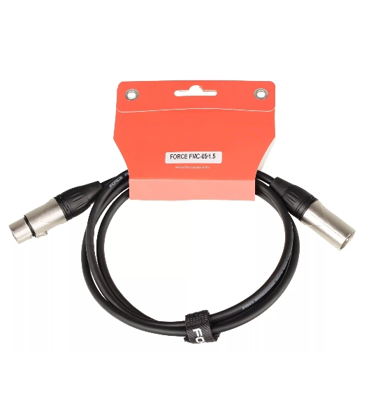 Кабель микрофонный FORCE FMC-05/1.5XLR (M) - XLR (F), высококачественный балансный, малошумящий с проводниками из безкислородной меди OFC, диаметр 6 мм, профессиональные металлические разъемы, длина 1,5 м, цвет черный