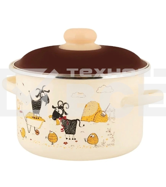 Кастрюля Appetite 6RD181M Подворье с крышкой, цилиндрическая, эмалированная сталь 3 л