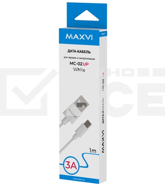 Кабель Maxvi MC-02 UP white USB-A - Type-C, 3A ток макс. нагрузки 3А, макс. напряжение 5V, длина кабеля 1м, материал PVC, белый