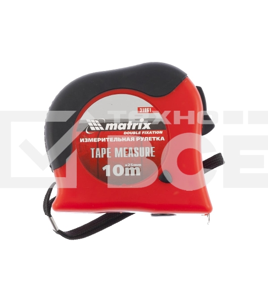 Рулетка MATRIX 31061 double fixation 10мх25мм обрезиненный корпус двойная плавная фиксация