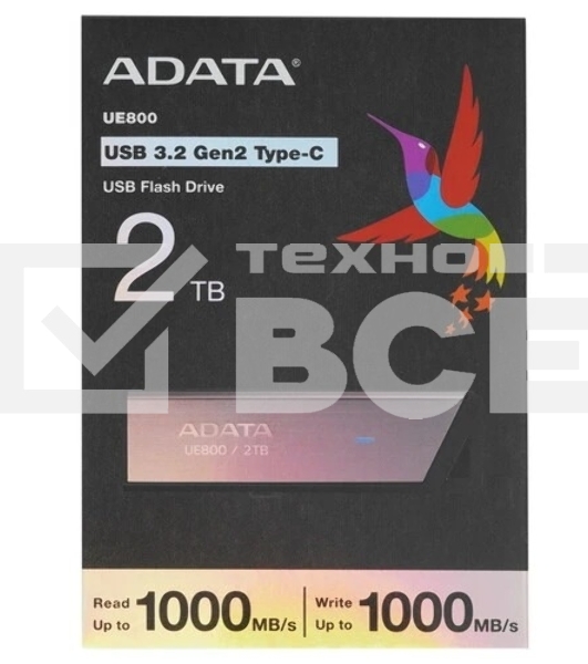 Флешка USB ADATA Elite UE800 (AELI-UE800-2T-CSG), 2Тb, USB 3.2/TypeC, R/W 1000/1000, серый