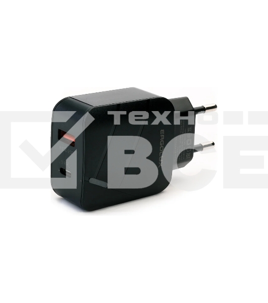 Адаптер сетевой Ergolux ELX-РA01QC-C02 1USB+1Type C 100-220В 5-9В/3А QC коробка черный Ergolux
