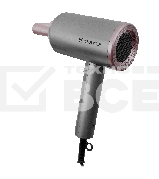 Фен BRAYER BR3022 серый/розовый, 1800 Вт