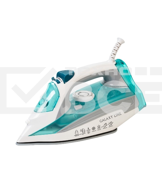 Утюг Galaxy Line GL 6127, бирюзовый, паровой, 2200 Вт, постоянный пар 50 г/мин, паровой удар 170 г/мин, функции: самоочистка, антикапля, антинакипь, функция увлажнения, вертикальное отпаривание, защита от перегрева, индикатор нагрева, керамическое покрыти
