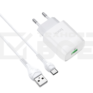 Зарядное устройство Hoco 18Вт, 3А, QC3.0, 1xUSB + кабель USB/Type-C, C72Q, белый, блистер