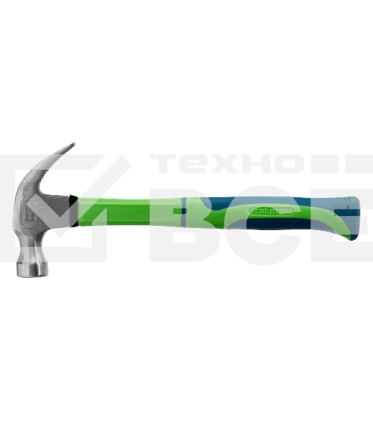 Молоток-гвоздодер Сибртех 450 г, фибергласовая обрезиненная рукоятка