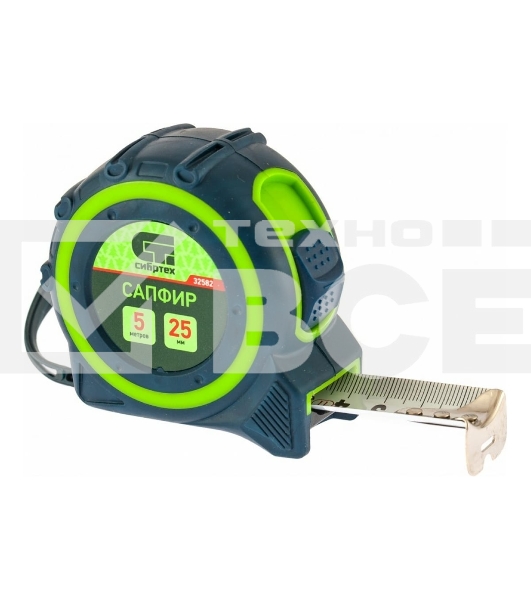Рулетка Сибртех Сапфир, двухкомпонентный корпус, 5 м х 25 мм