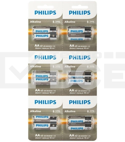 Элемент питания алкалиновый AA/LR6 1.5В Entry отрывной набор (блист. 12шт) Philips Б0064636
